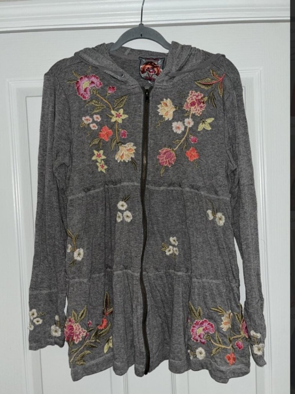 Johnny Was Acacia Floral Embroidered Tiered Zip Small Hoodie